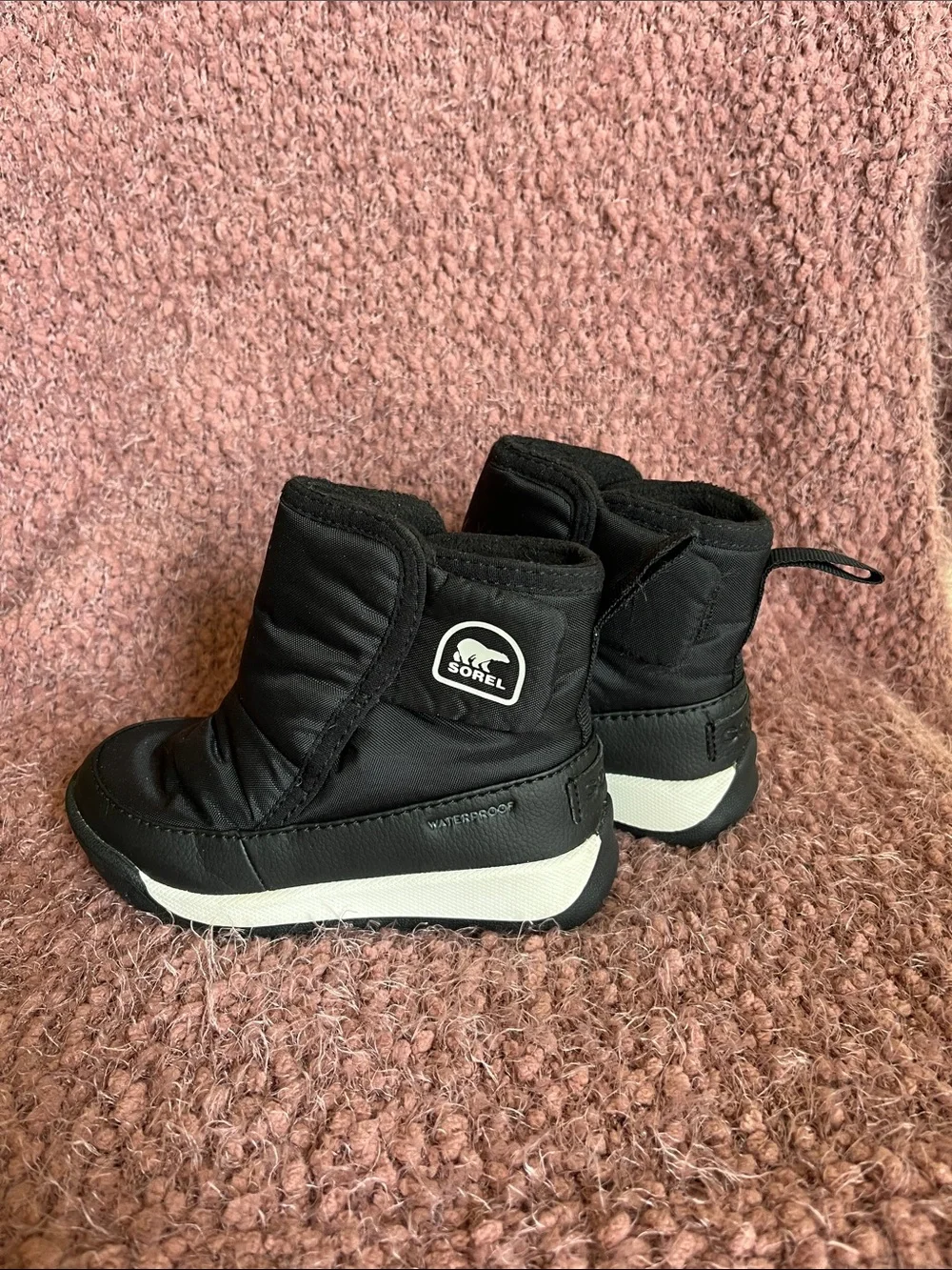 Sorel Kids Whitney ll Plus Black & White Waterproof bootie, toddler size 7